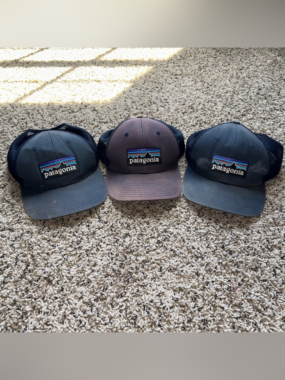 Lot of 3 Beat Up Patagonia P-6 Trucker Hats As-Is TLC Flawed Mesh Snapback Caps